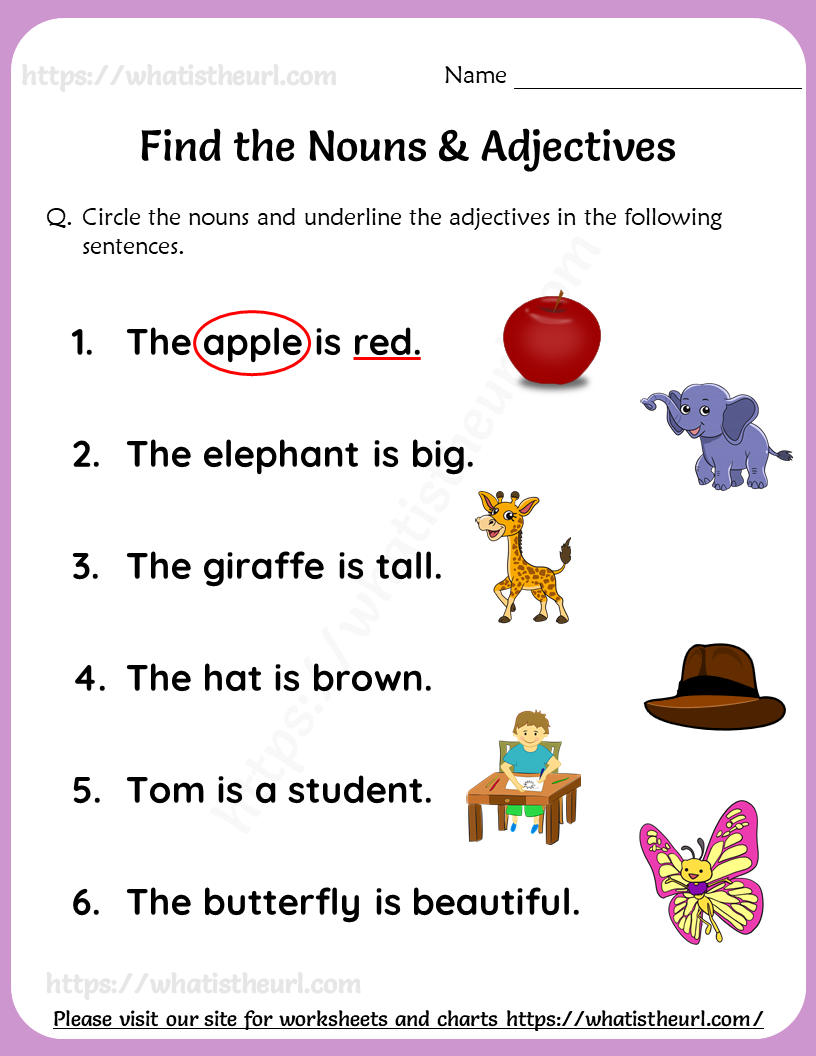 Nouns Verbs And Adjectives Worksheets For Grade 1