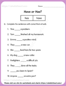 Has or Have Worksheet For Grade 4