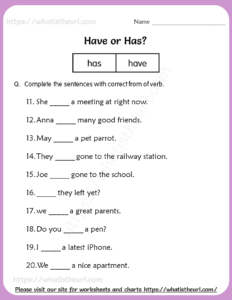 Has or Have Worksheet For Grade 4
