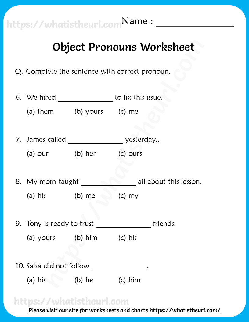 Object Pronouns Worksheets Grade 5