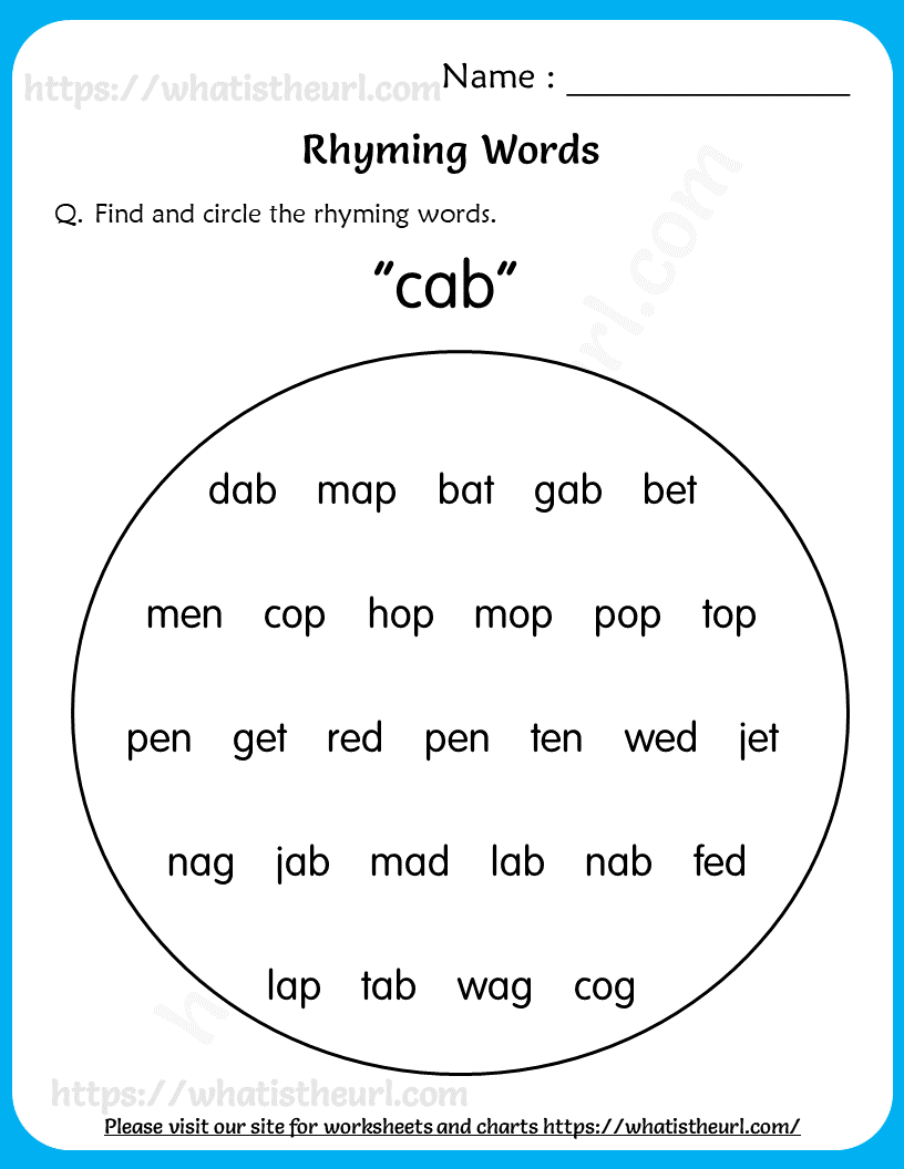 Rhyming Words Worksheet Grade 1 With Picture