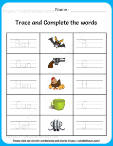 Trace and Complete the Words - Worksheets for Grade 1