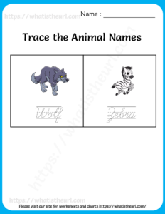 Trace the Animal Names Worksheets for Kids