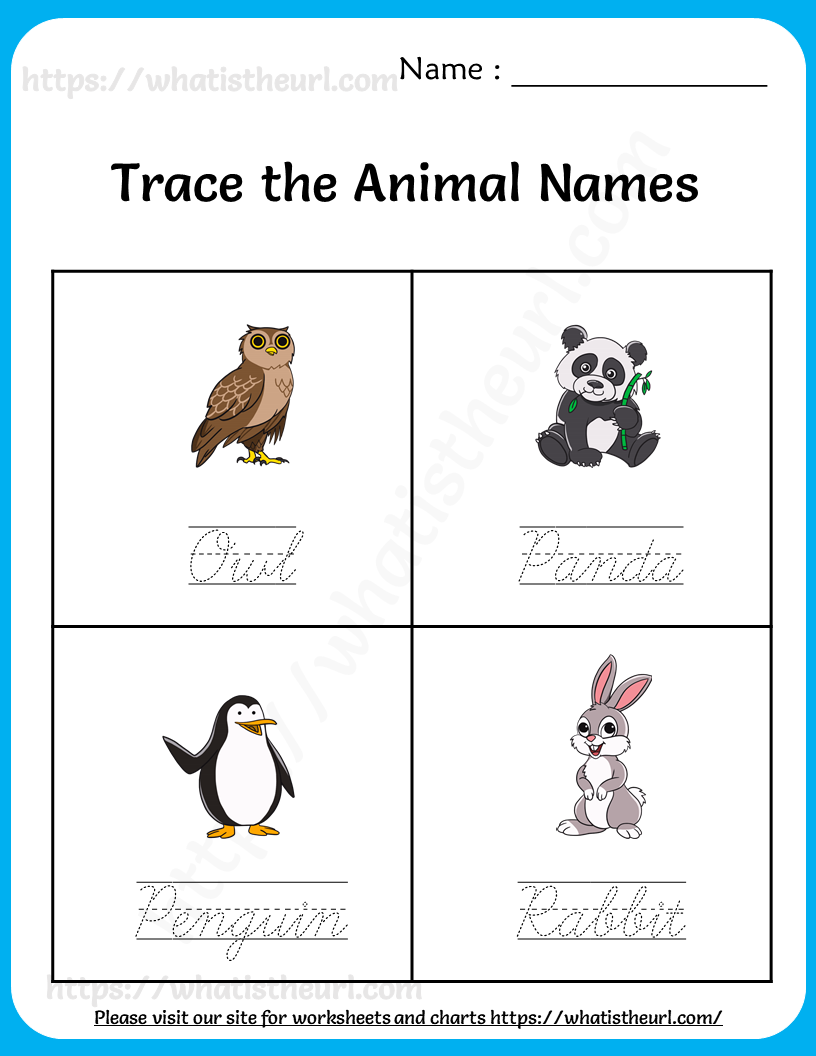 Trace the Animal Names Worksheets for Kids - Your Home Teacher