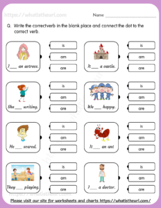 Verb To Be - Matching Worksheet For Grade 1