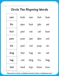 Circle the Rhyming Words Worksheet for Grade 1