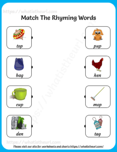 Match the Rhyming Words Worksheet for Grade 1