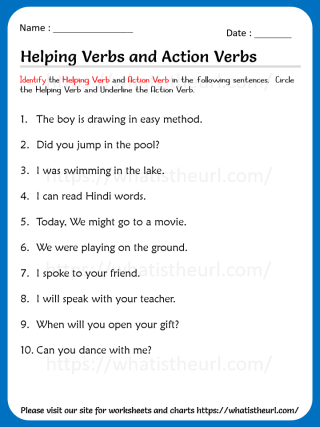 Helping Verbs and Action Verbs Worksheet for Grade 3 Your Home Teacher