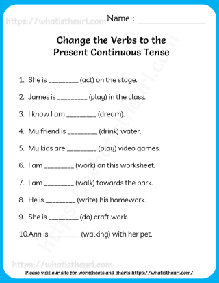 Change the Verbs to the Present Continuous Tense - Includes Key - Your ...