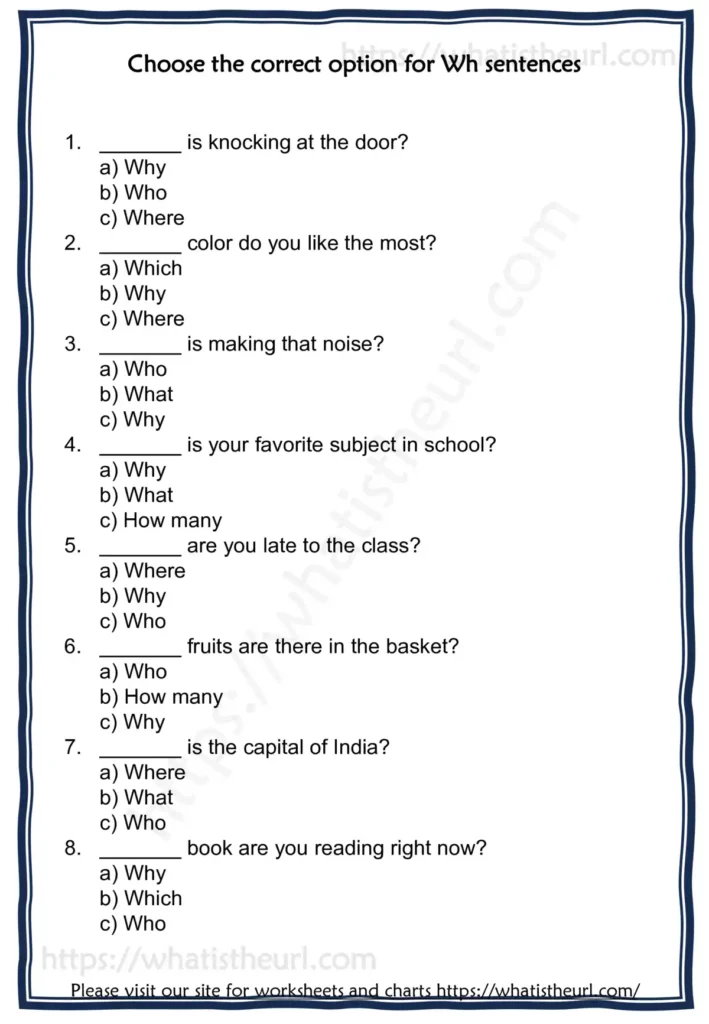 Wh Questions Worksheets for Grade 5 - Questions