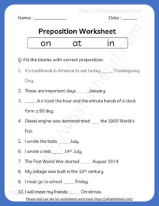 Preposition Worksheets for Grade 4 - Your Home Teacher