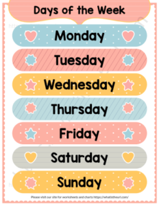 Days of the week chart - Free and Printable - Your Home Teacher