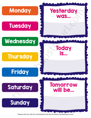Days of the week chart - Free and Printable - Your Home Teacher