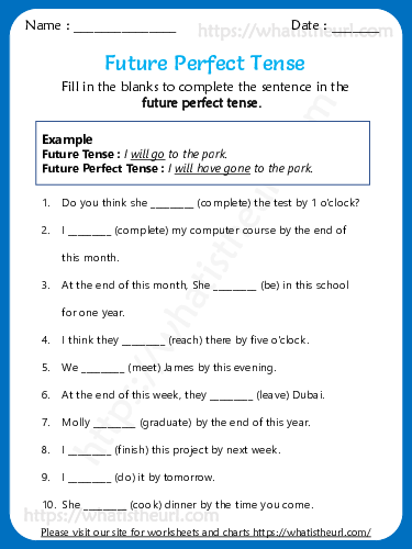 Future Perfect Tense Worksheet Grade 5 Exercise 1 Your Home Teacher