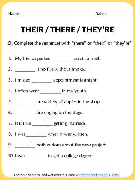 There Their And Theyre Worksheet Exercise 1 Your Home Teacher