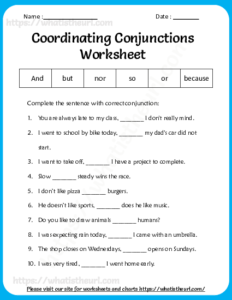 Conjunctions Worksheet for grade 5 - Exercise 10 (Includes answer keys ...