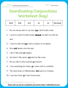 Conjunctions Worksheet for grade 5 - Exercise 10 (Includes answer keys ...
