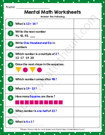 mental math worksheet for grade 1 exercise 12 your home teacher