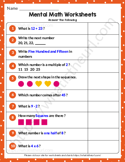 mental math worksheet for grade 1 exercise 12 your home teacher