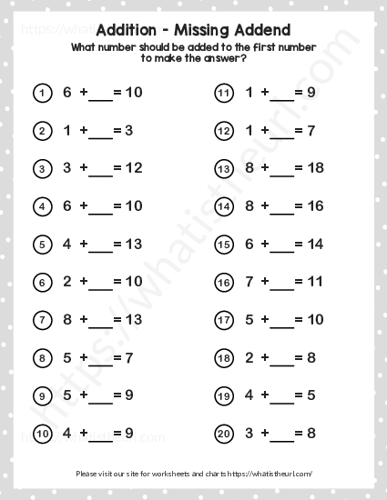 Missing addend – sums no more than 20 – Exercise 3 - Your Home Teacher
