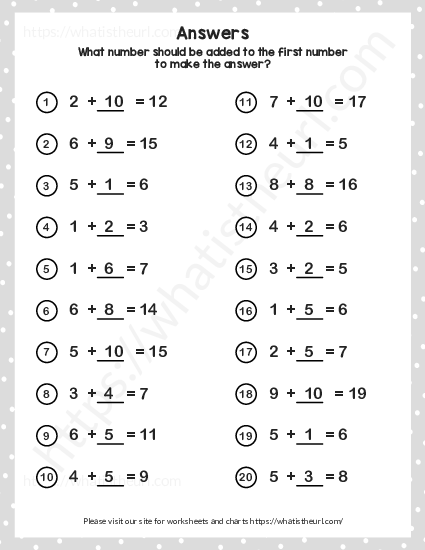 Missing addend – sums no more than 20 – Exercise 4 - Your Home Teacher