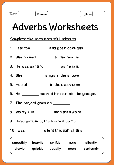 Types Of Adverbs Exercises For Class 5