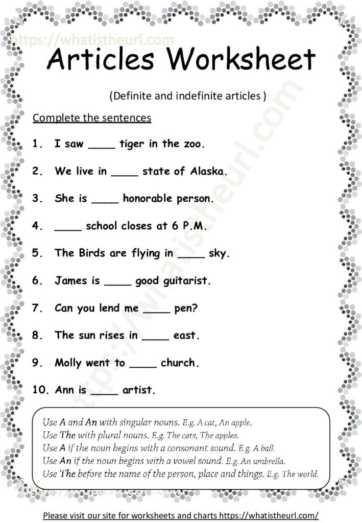 Worksheet on Definite and Indefinite articles - Exercise 2 - Your Home ...