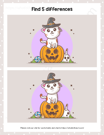 Halloween Find the 5 Differences Worksheet – Design 3