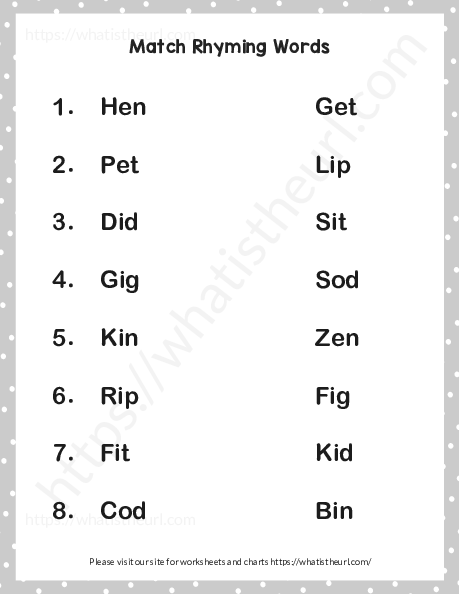 Rhyming Words Matching Worksheet – Exercise 21 - Your Home Teacher