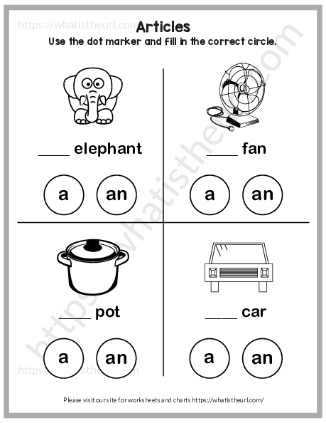 A Or An Articles Worksheets For Kids Exercise 1 Dab The Right One Your Home Teacher