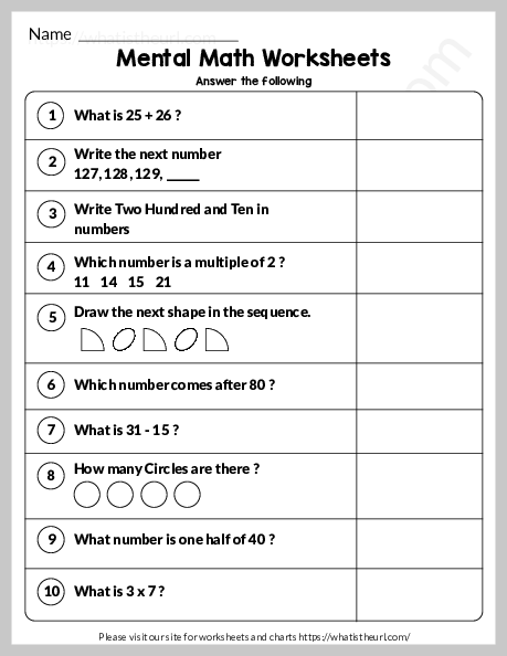 mental math worksheet for grade 1 exercise 20 your home teacher