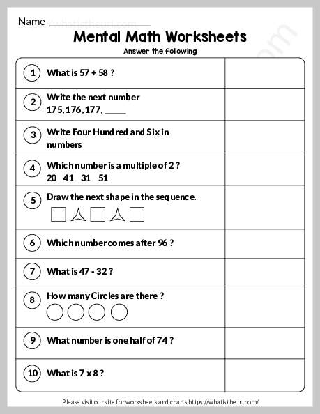 mental math worksheet for grade 1 exercise 24 3 of 4 your home teacher