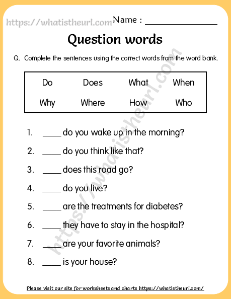 Question Words Worksheets for Grade 3 - Worksheet 2 - page 2 of 5-thumbnail  - Your Home Teacher