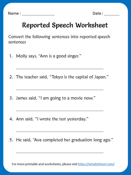 worksheet on reported speech class 10