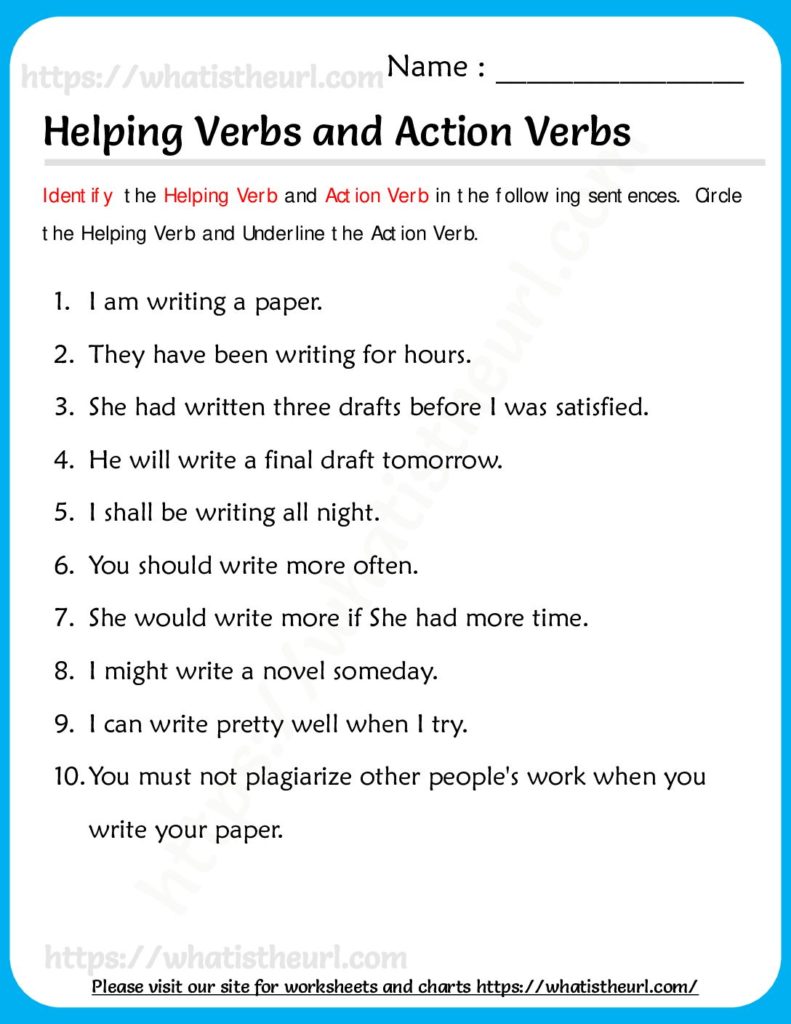 Helping Verbs Exercise For Grade 3