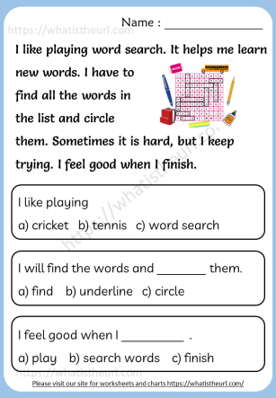 word search reading comprehension for kids exercise 61 th your home teacher