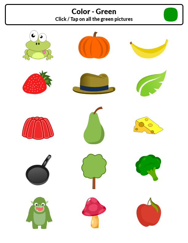 Learning colors - Find objects to its color Green