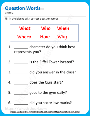 Question Words for Grade 2 - exercise 3 - Questions