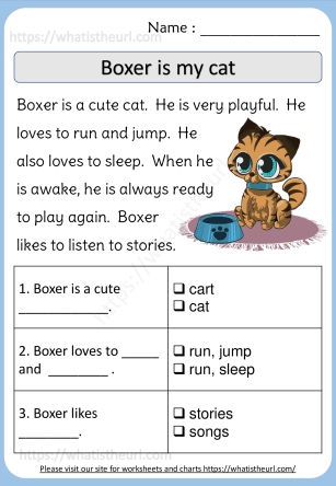 Boxer is my cat - Reading comprehension for kids