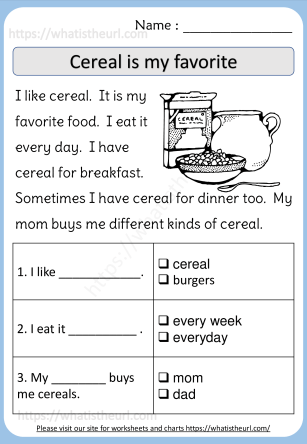 Cereal - Reading comprehension for kids