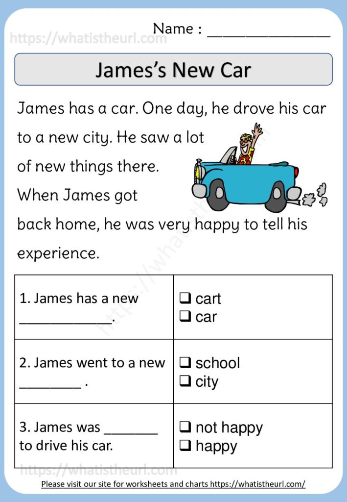 James New Car - Reading comprehension for kids - Your Home Teacher
