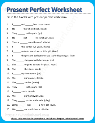 Present perfect tense form of verbs worksheet