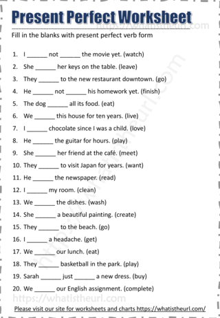 Present Perfect Worksheet 2.  Answer key provided

