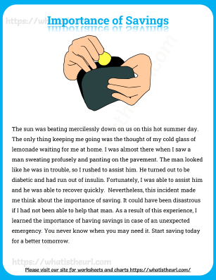 Importance of savings - a reading Comprehension for Grade 5 