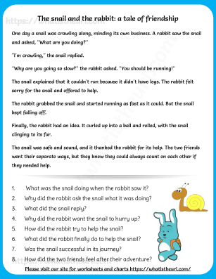 The snail and the rabbit a tale of friendship - reading comprehension (G4)