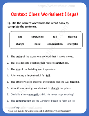 Context Clues Worksheet (G3) - release 2 - answers 1 to 8