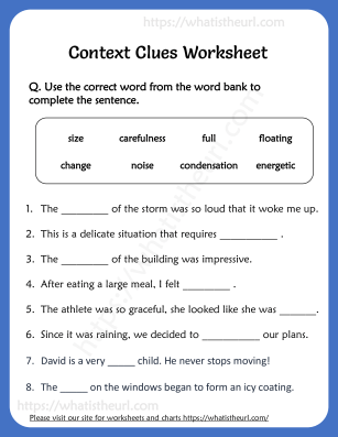 Context Clues Worksheet (G3) - release 2 - questions 1 to 8
