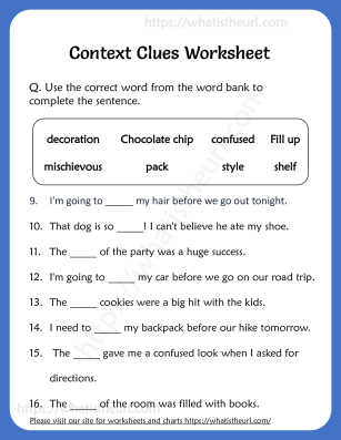 Context Clues Worksheet (G3) - release 2 - questions 9 to 16