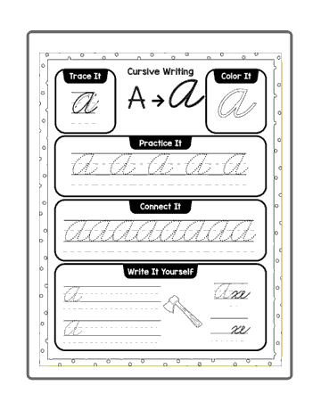 Cursive Writing – Capital letters – Trace, Color, Practice, Connect and write it yourself