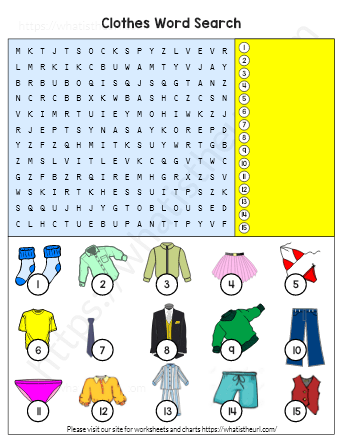 Clothes Word Search - Exercise 1 (Vocabulary worksheet) - Your Home Teacher